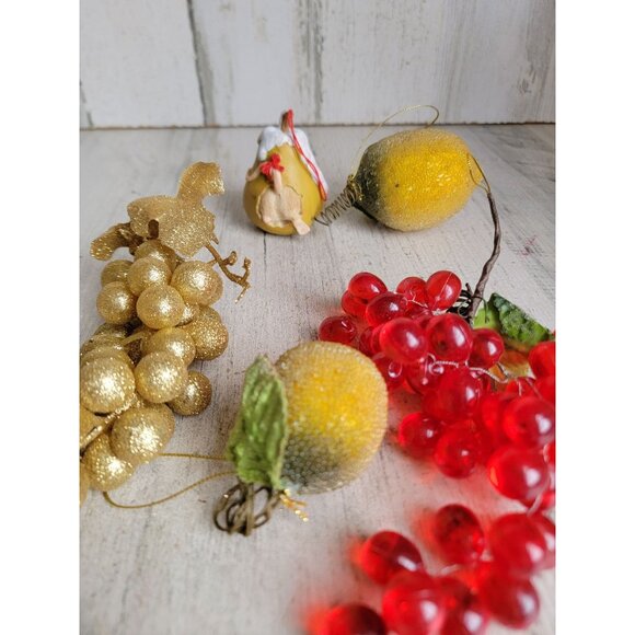 Fruit vintage grape pear mouse lemon unique ornament Xmas set - Picture 8 of 9